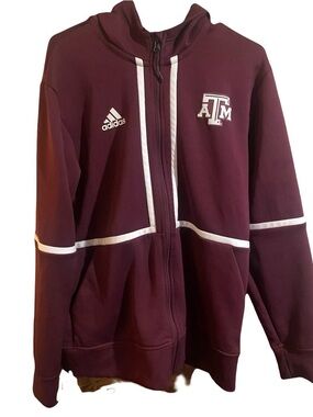 Size L- Adidas Maroon Full-Zip Varsity Jacket with White Trim